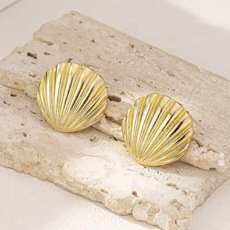 Ocean Shell Texture Stud Earrings for Women Trendy Jewelry Personalization Daily Wear