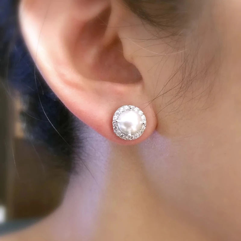 Elegant Women's Imitation Pearl Earrings with CZ Stones – Bridal & Party Jewelry