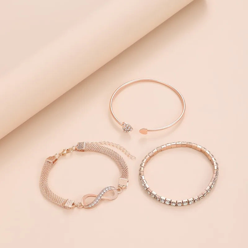 Creative Heart Opening Bracelet Set for Women – Lucky 8 Zircon Jewelry Charm Gift