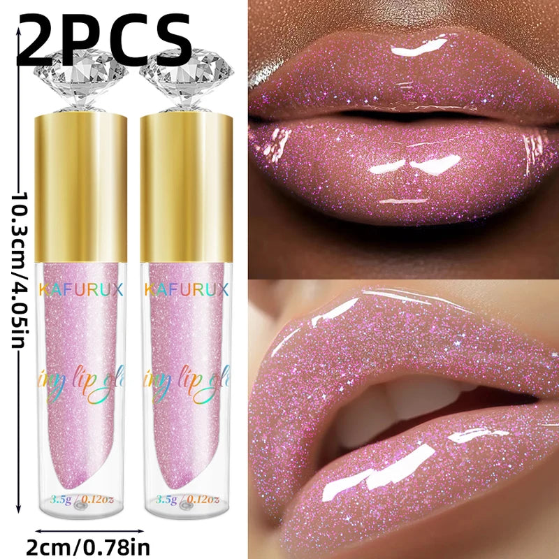 Moisturizing Glitter Lip Gloss Set - 2PCS Sparkling Lip Oil for Women