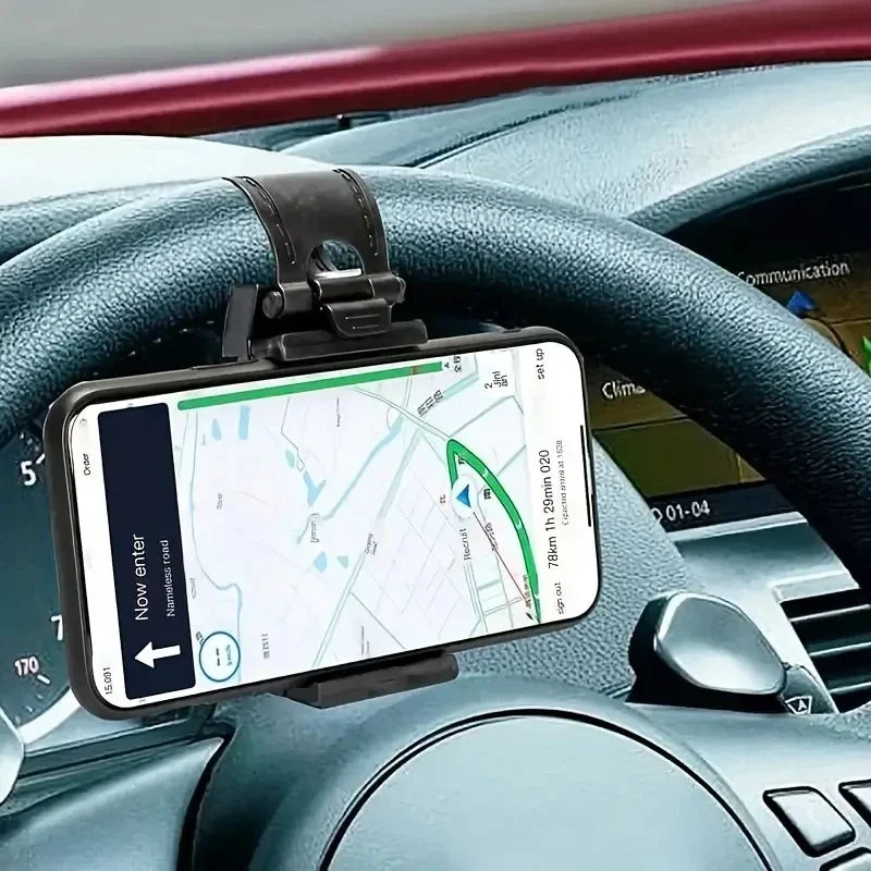 Universal Car Phone Holder for Steering Wheel - Adjustable Mount for Mobile Devices