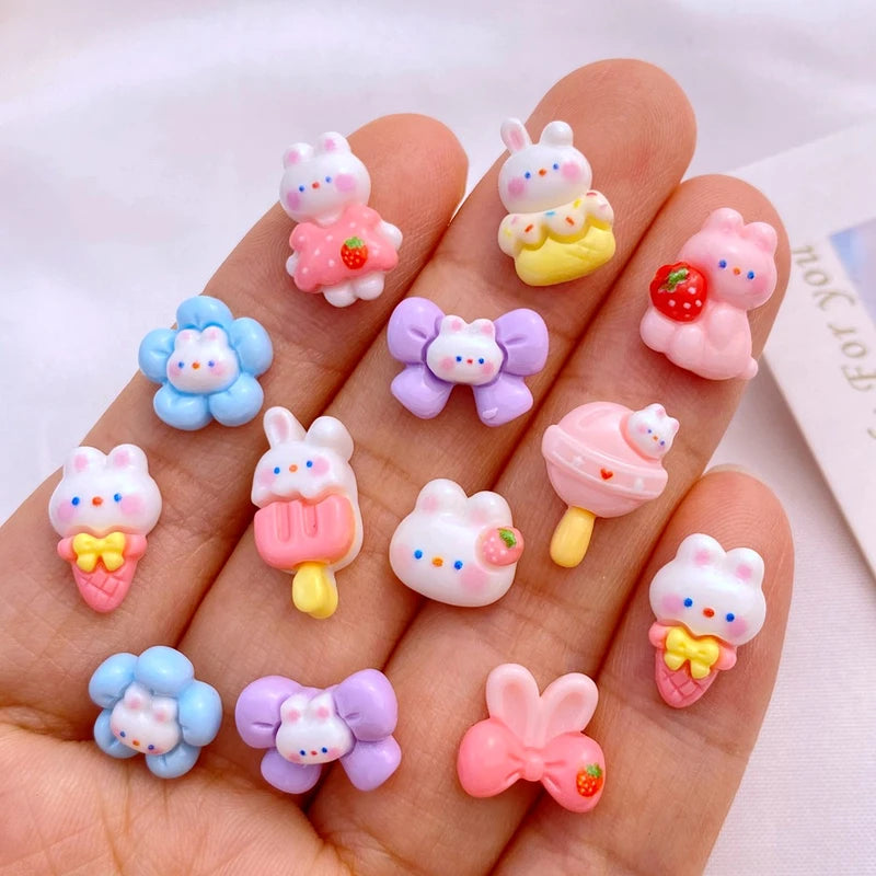 Mini Resin Rabbit Flatback Ornaments for Jewelry, Manicure & Hair Accessories - 20 Pack
