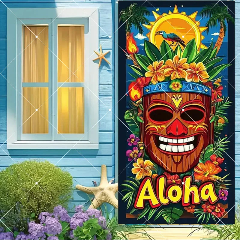 Hawaiian Tropical Door Cover Decoration for Summer Parties Indoor Outdoor Porch Banner