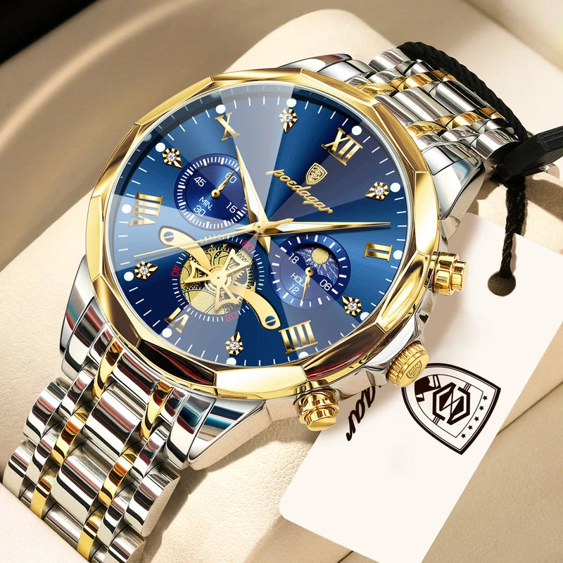 Luxury Waterproof Men’s Chronograph Watch with Luminous Dial - Stainless Steel Quartz Business Wristwatch