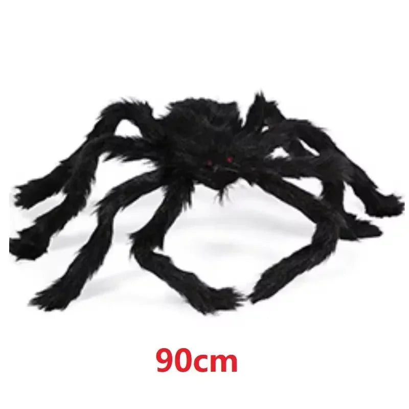 Giant Black Plush Halloween Spider Decor - Indoor Outdoor Haunted House Props