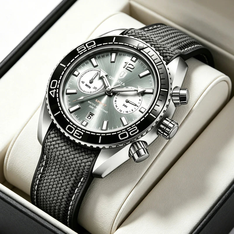 Men's Sport Chronograph Wristwatch with Luminous Dial and Silicone Band