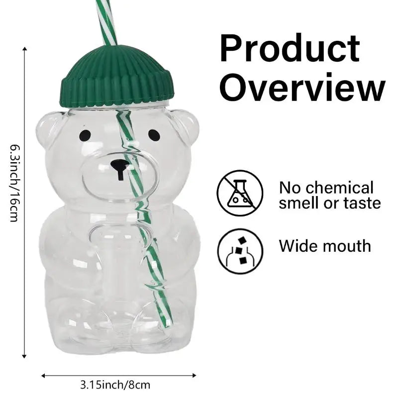 Cute Bear-Shaped Plastic Coffee Mug with Straw 550ML - Child & Adult Drinkware