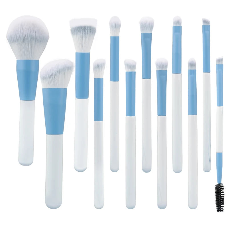 12-Piece Makeup Brush Set with Synthetic Nylon Bristles and Wooden Handles