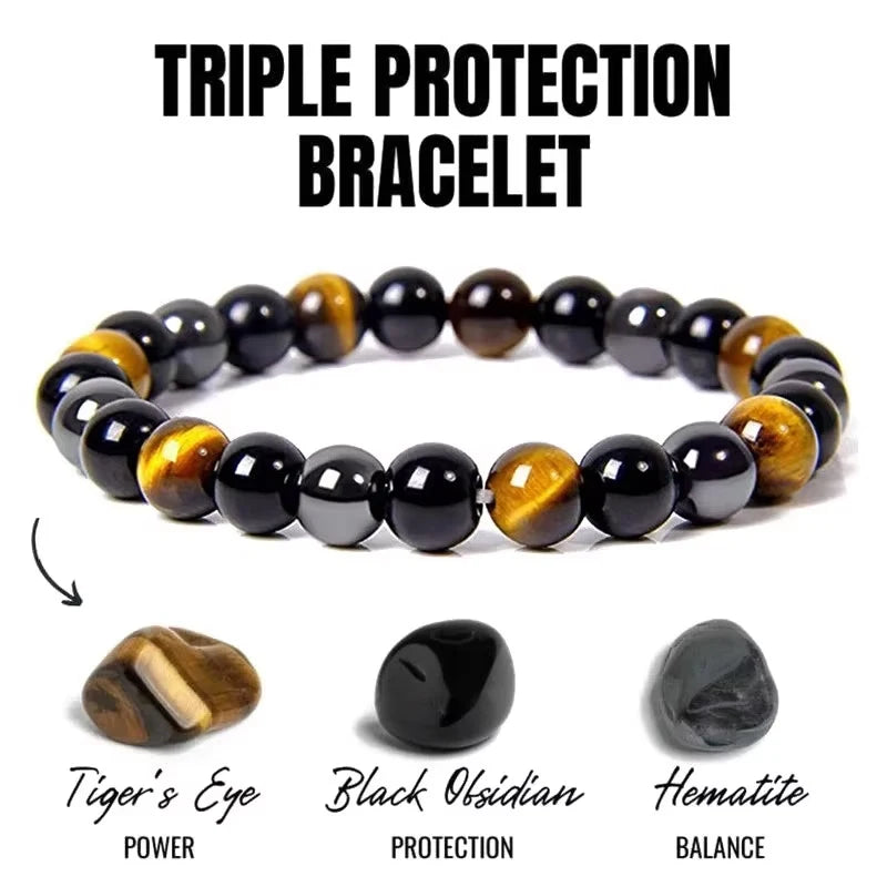 Natural Obsidian Hematite Tiger Eye Beads Bracelets for Men and Women – Healing Jewelry
