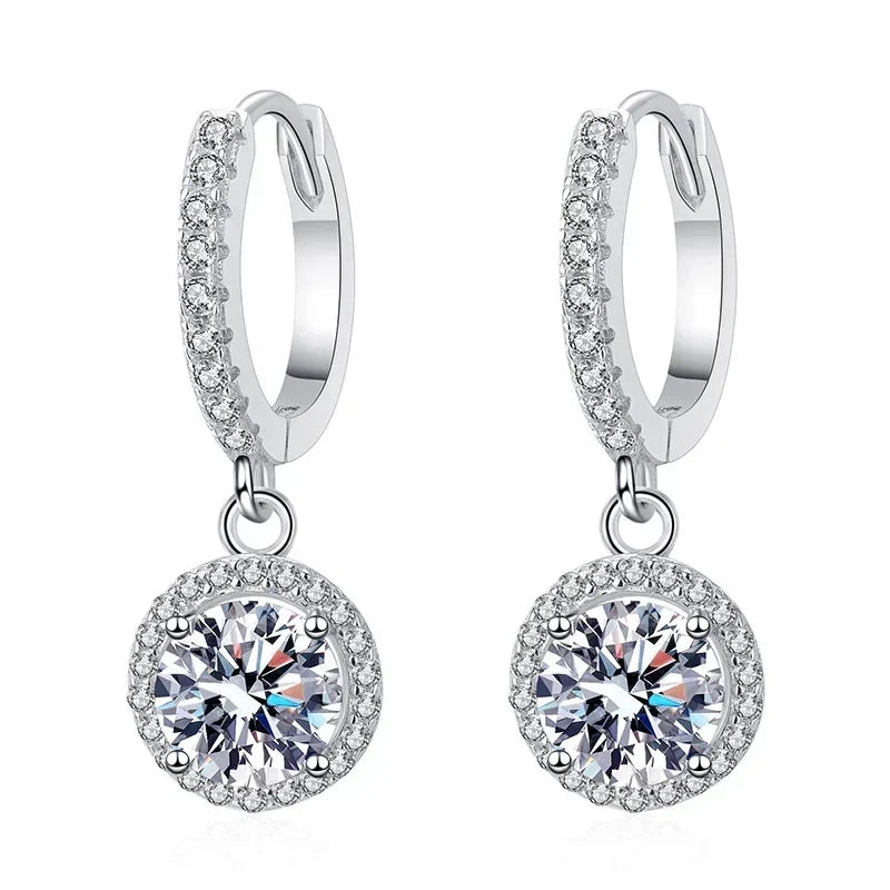 Sterling Silver 1 Carat Moissanite Round Earrings for Women - Elegant Evening Jewelry