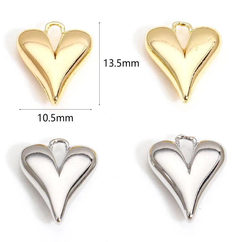2pcs Heart-Shaped Brass Jewelry Charms for DIY Necklace & Earrings, Gold & Silver Tones