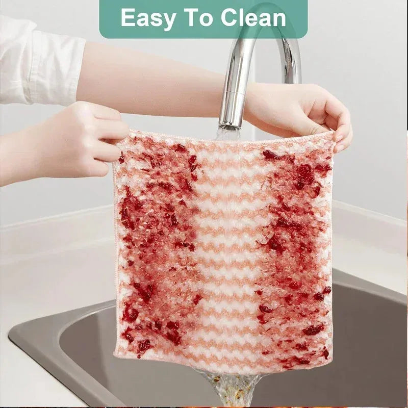 Reusable Kitchen Cleaning Cloths - Thickened Coral Fleece Dish Towels 25x25cm