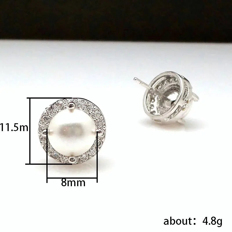 Elegant Women's Imitation Pearl Earrings with CZ Stones – Bridal & Party Jewelry