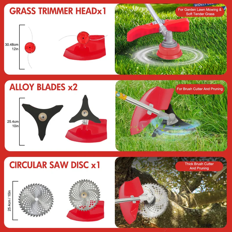 Gasoline Lawn Mower 52cc 2-Stroke 4-in-1 Trimmer with Adjustable Shaft and 4 Heads