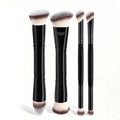 4-Piece Makeup Brush Set with Case - Dual-Ended Foundation, Blush, Eyeshadow Brushes for Beginners & Travel