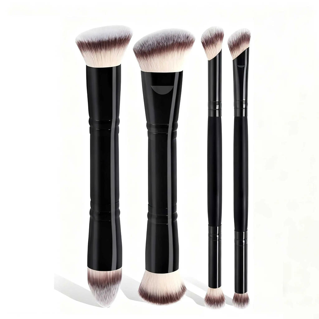 4-Piece Makeup Brush Set with Storage Box Dual-Ended Foundation Powder Blush Eye Brushes for Beginners and Travel