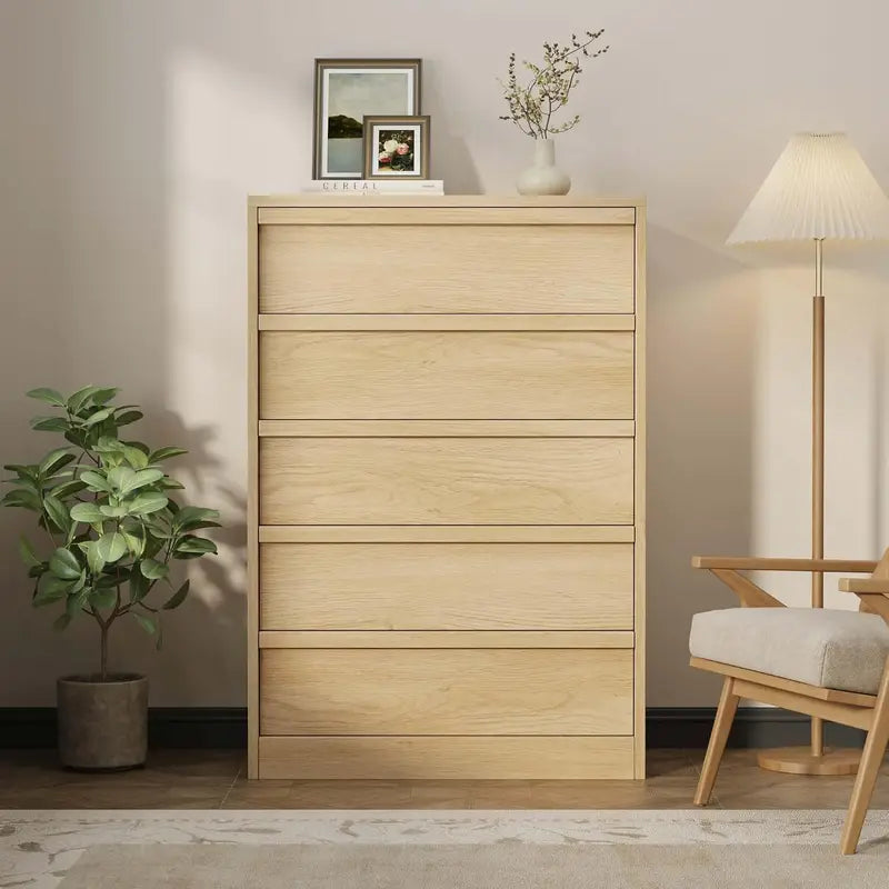 Tall Wooden 5-Drawer Storage Chest - Versatile Bedroom & Living Room Cabinet