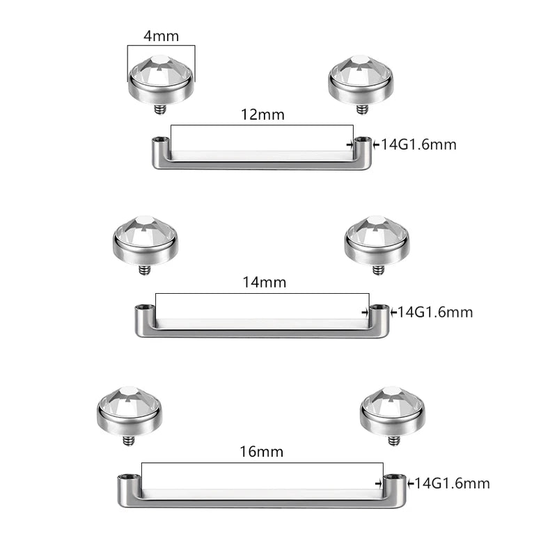 1/5PCS Titanium CZ Gem Dermal Surface Barbell Piercings Micro Dermal Anchor Jewelry