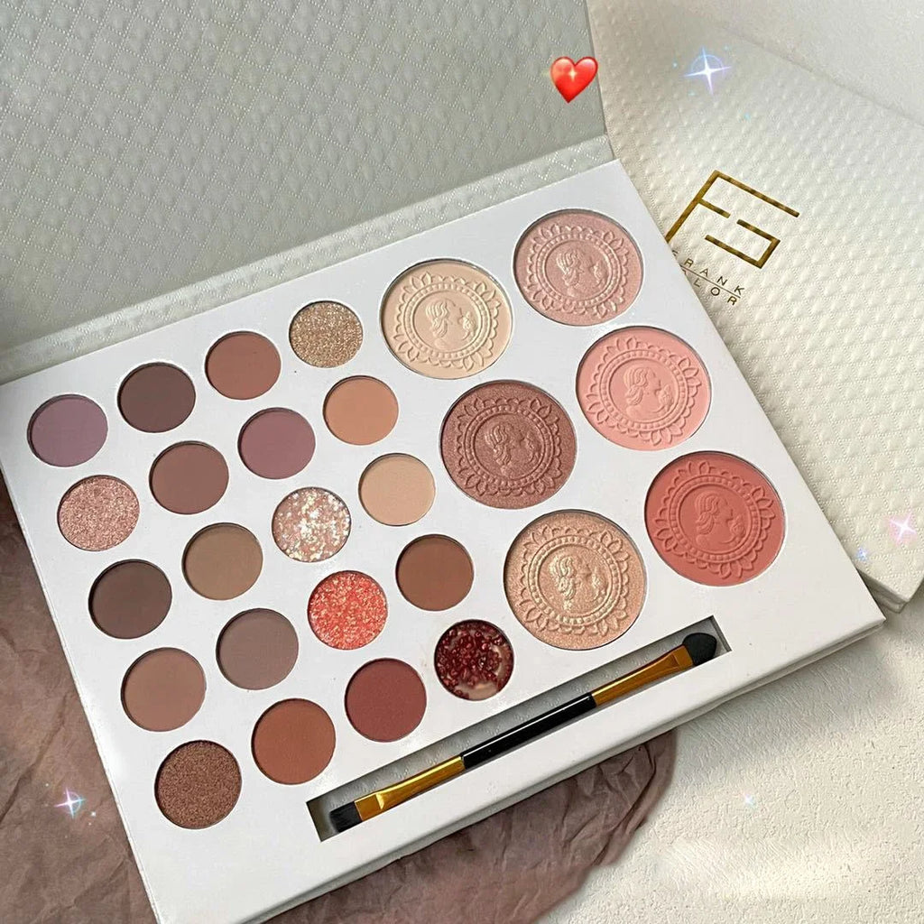 26-Color Eyeshadow Palette with Blush - Long Lasting Matte & Pearlescent Shades