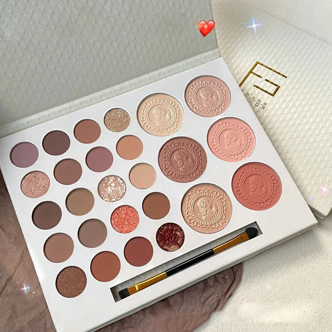 26-Color Eyeshadow Palette with Blush - Long Lasting Matte & Pearlescent Shades