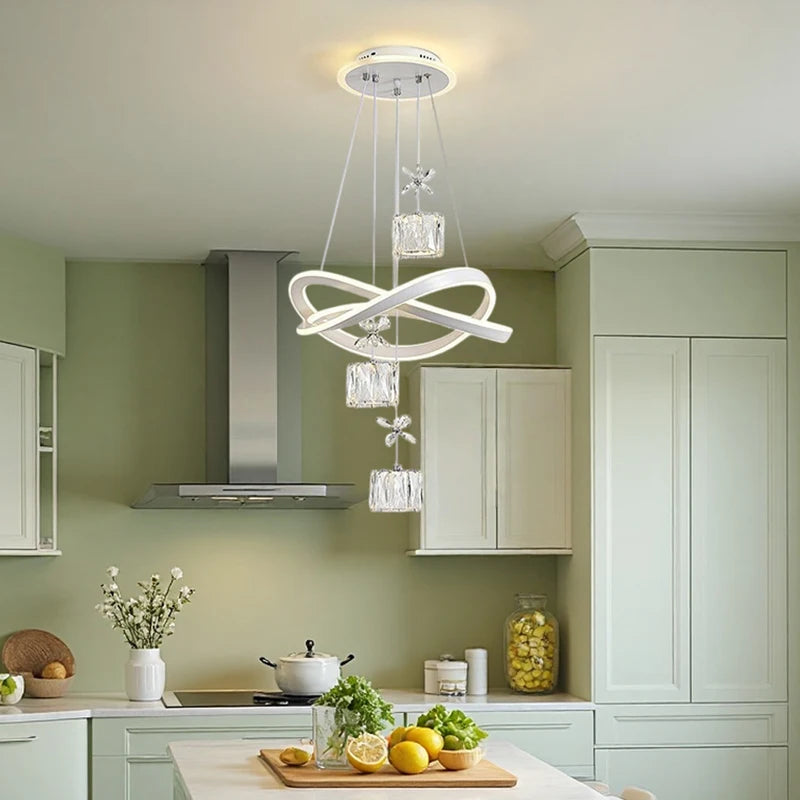 LED Pendant Light with Crystal Shade & Adjustable Colors - Modern Ceiling Fixture