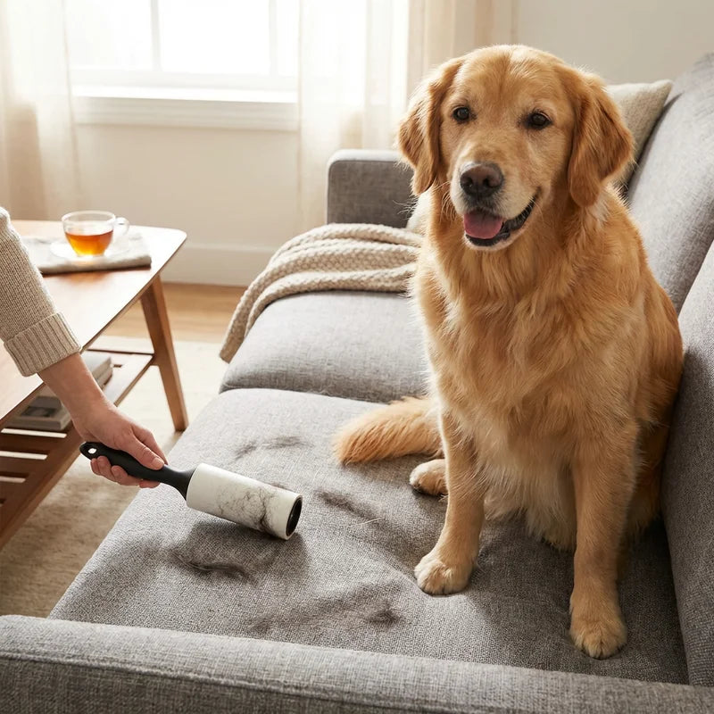 Reusable Pet Hair Lint Roller with Handle - Sticky Adhesive Dust Remover for Furniture and Clothes