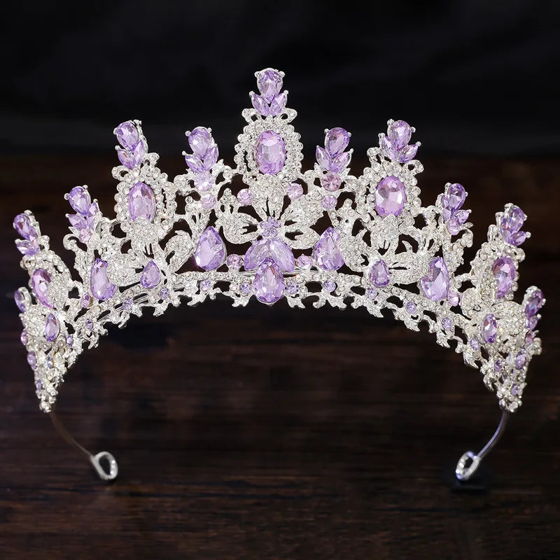 Luxury Water Drop Crystal Bridal Tiara with Flower Design - Wedding Hair Accessories