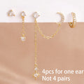 4PCS Women's Earrings Set Stainless Steel Cubic Zirconia Moon Star Jewelry - Punk Unisex Piercing