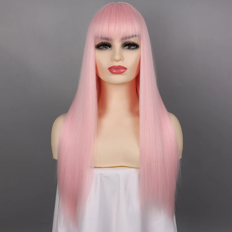 Long Silky Heat-Resistant Synthetic Wig with Bangs for Cosplay & Fashion