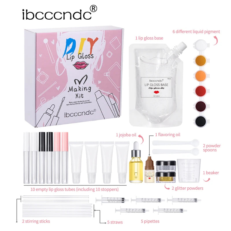 DIY Lip Gloss Making Kit with Gloss Base Glitter & Pigments – Customizable Lip Tints