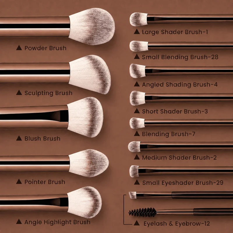 14-Piece Soft Bristle Makeup Brush Set for Face and Eyes - Professional Cosmetic Tools