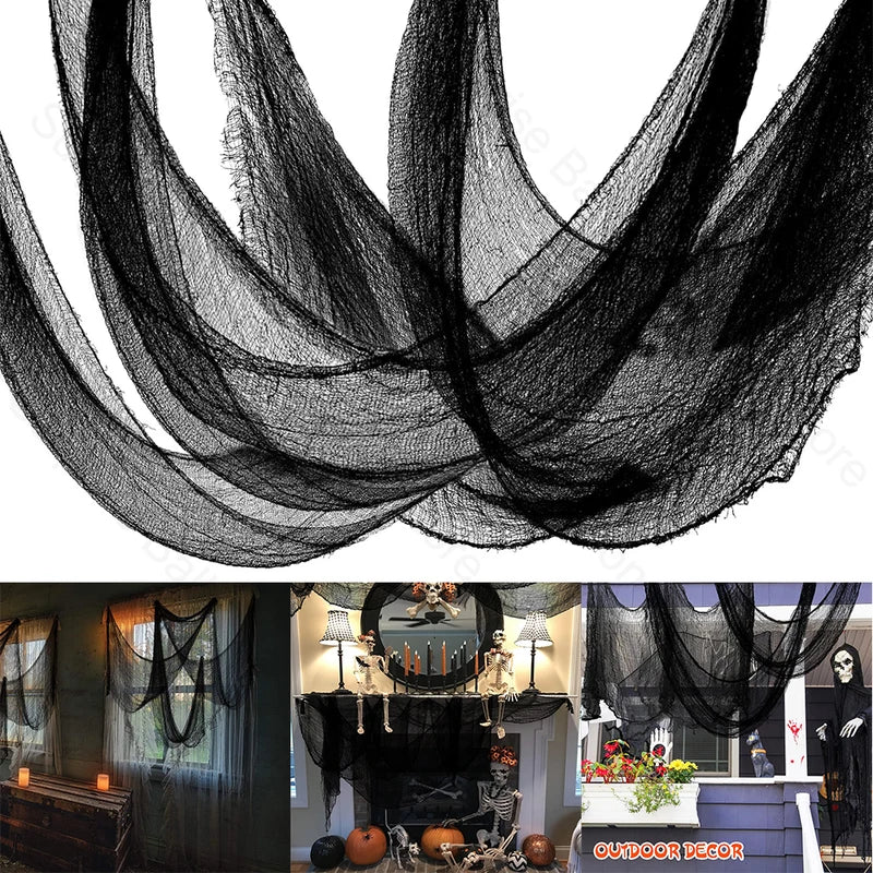 Halloween Gauze Cloth Decoration Set - Spooky Black Fabric for Indoor Outdoor Home Decor