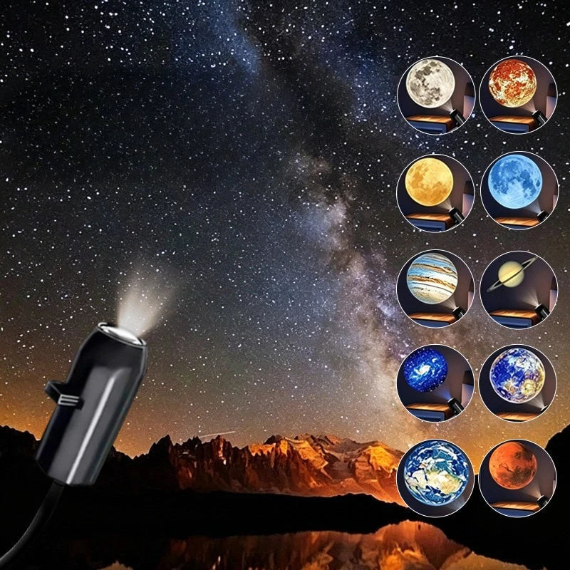 USB Projector Night Light with 10 Planet & Holiday Patterns for Bedroom Wall Ceiling Decor
