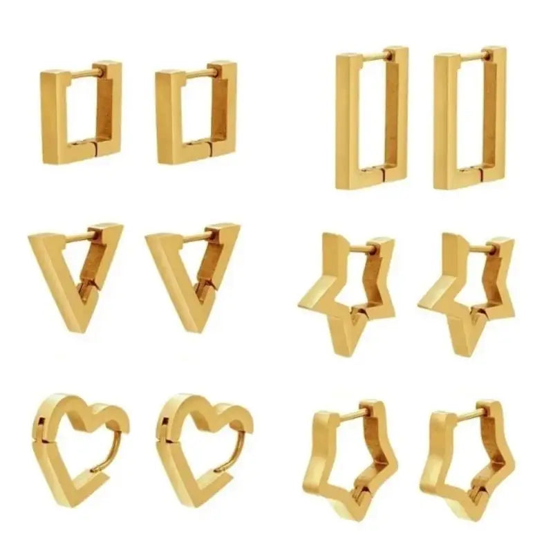 Small Hoop Earrings for Women - Geometric Triangle & Rectangle Design, Stainless Steel, Gold Color