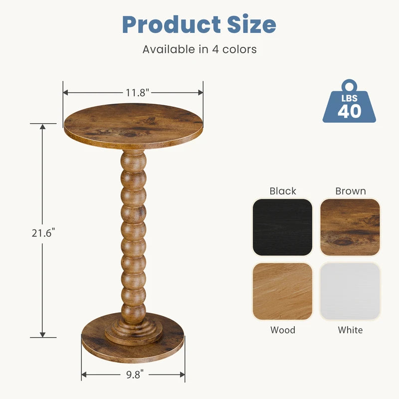 Round Side Table with Solid Wood Legs - Small Space End Table with Storage Shelf