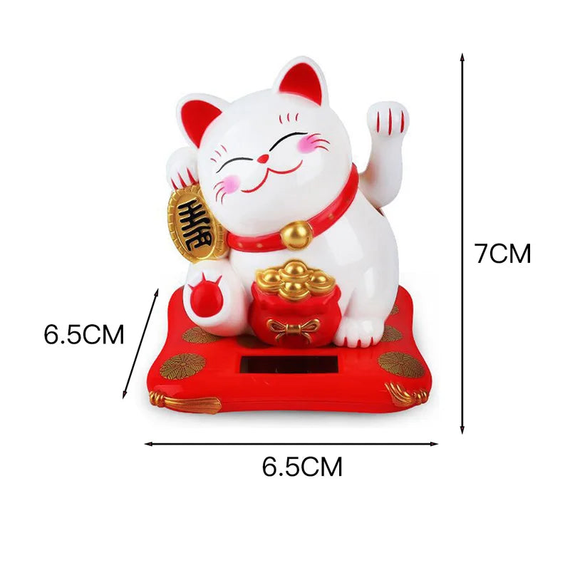 Lucky Cat Solar-Powered Desk Ornament - Cute Home & Car Decoration, Durable Plastic