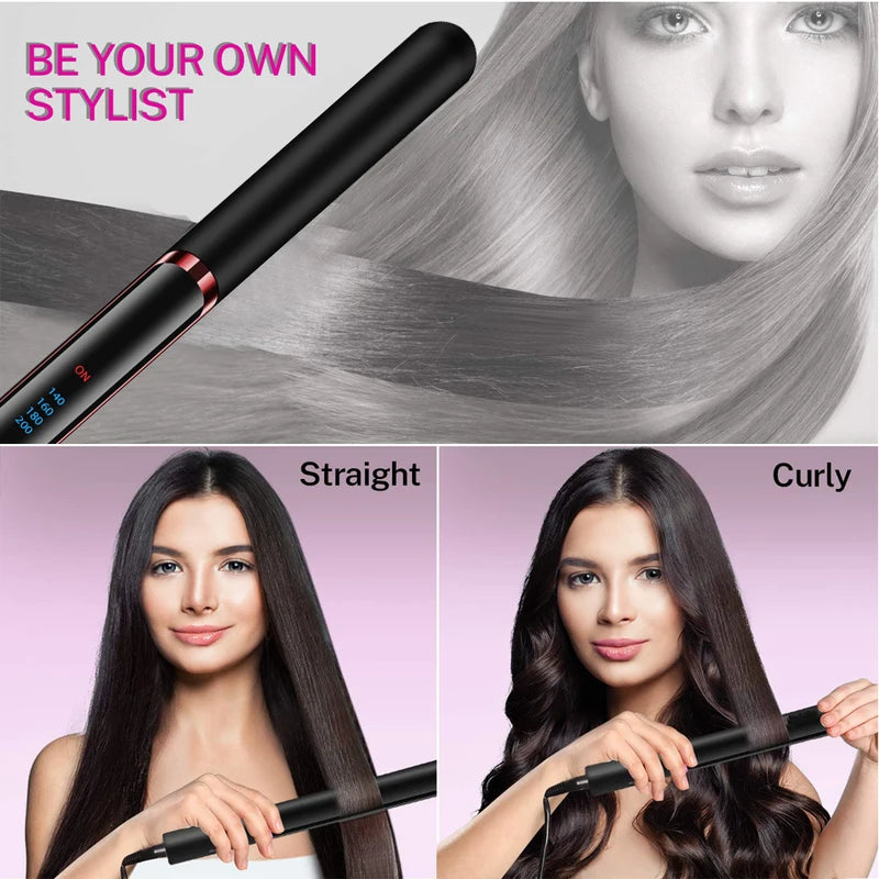 2-in-1 Hair Straightener and Curler Set with Negative Ion Technology - Dual Voltage, Fast Heating for Home & Travel