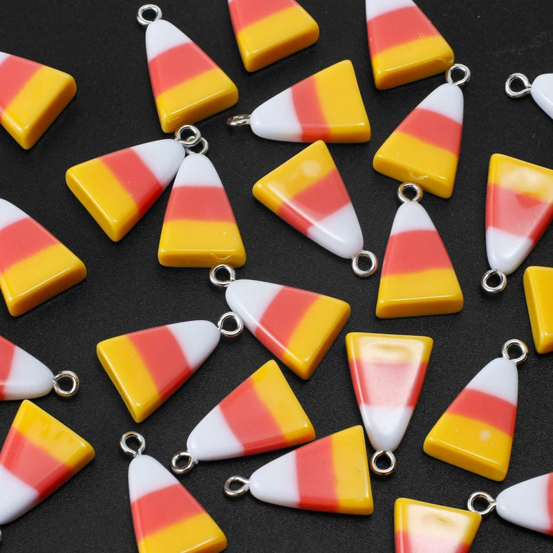 10pcs Triangular Resin Candy Corn Charms Halloween Jewelry Making Supplies