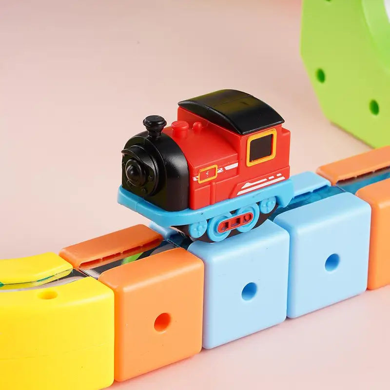 Magnetic Electric Train Toy Set for Toddlers - Battery Operated Locomotive & Building Blocks