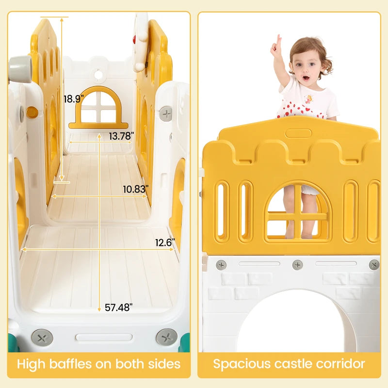 8-in-1 Toddler Indoor Playground with Slide and Basketball Hoop, Kids Outdoor Playset