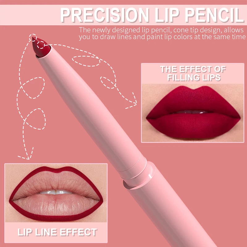 6-Piece Long-Lasting Waterproof Lip Liner Set - Non-Fading, Easy Color