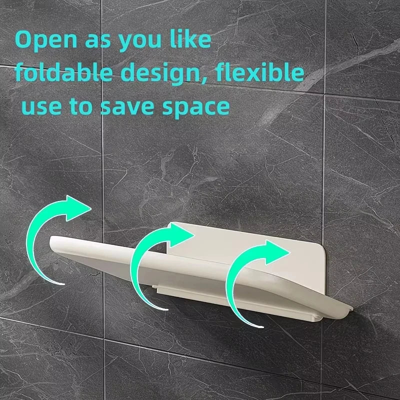 Wall-Mounted Folding Shelf Organizer Space Saving Storage Rack with Phone Holder