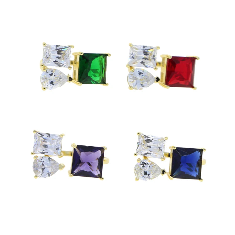 Colorful CZ Geometric Ring for Women - Adjustable Multi-Color Statement Jewelry