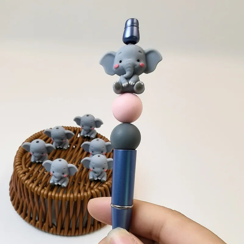 6pcs 3D Silicone Elephant Beads Gray Charms for Jewelry DIY Crafts