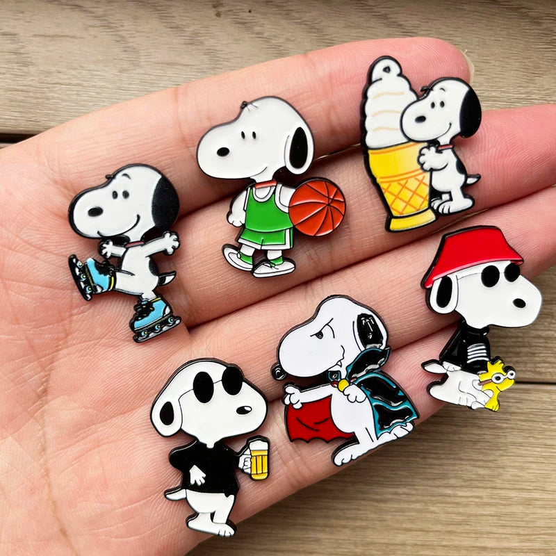 8/10/11pcs Cute Snoopy Enamel Pins Set Cartoon Puppy Dog Brooches for Backpack & Collectibles