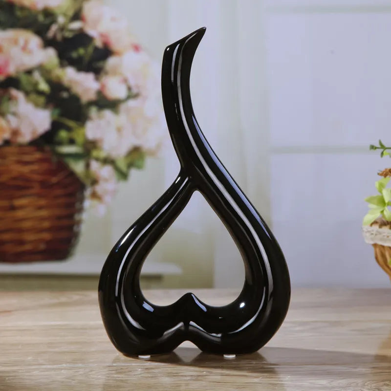 Heart-Shaped Ceramic Vase Home Decor Flower Receptacle Black