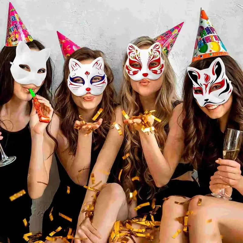 5 Pcs White Cat Masks for DIY Halloween Cosplay Party Mask Set Animal Half Face Masks