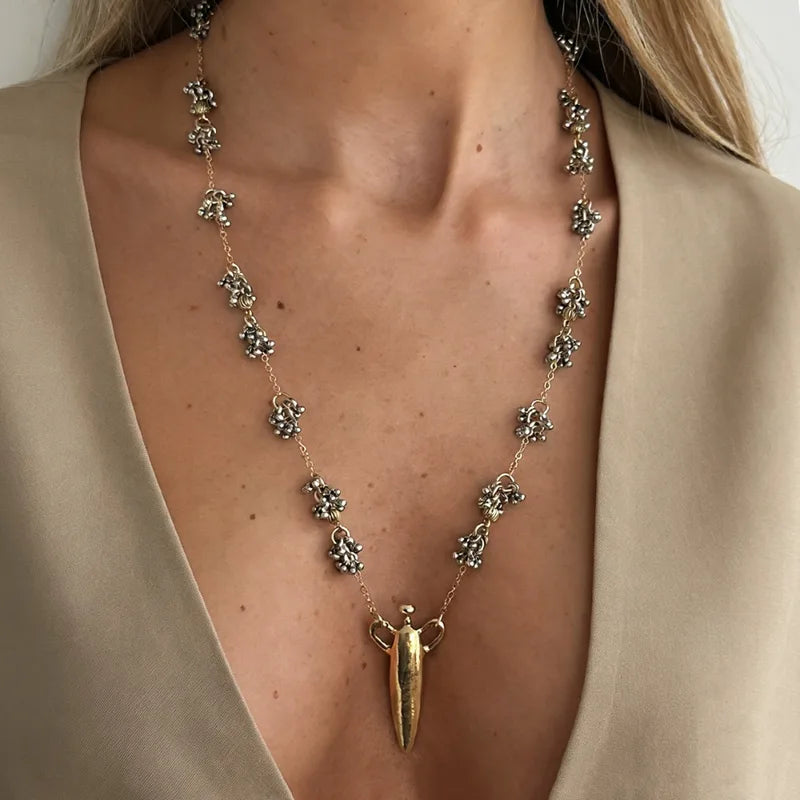 Geometric Pendant Necklace for Women Colorful Flower Petal Design Long Chain Jewelry