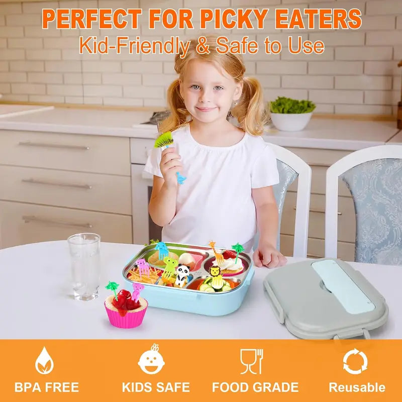 Kids Bento Lunch Box Accessories with Silicone Cupcake Liners, Fruit Forks and Toothpicks
