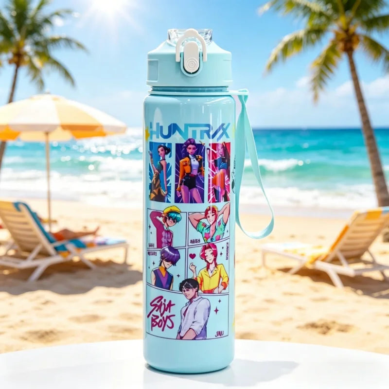Cute Cartoon Water Bottle with Lanyard - Leakproof, Large Capacity, Portable, Kids & Adults